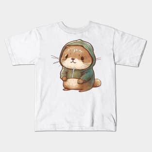 Cartoon Otter Wearing Hoodie Kids T-Shirt